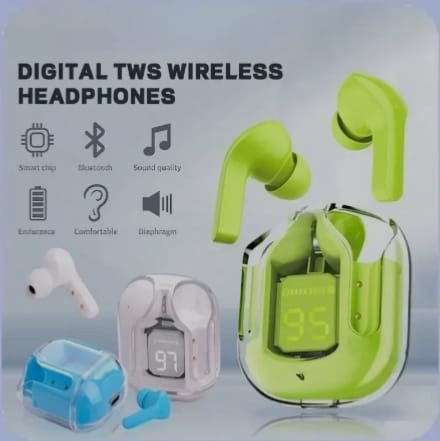 AIR31 Wireless Bluetooth 5.3 Earbuds with Mic & Bass Stereo Includes Transparent Charging Case & Type-C Cable – Sports Ready