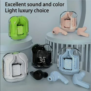 AIR31 Wireless Bluetooth 5.3 Earbuds with Mic & Bass Stereo Includes Transparent Charging Case & Type-C Cable – Sports Ready