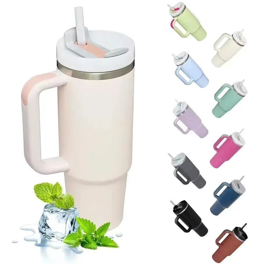 Original Stanley 40oz Tumbler with straw, insulated stainless steel for 24-hour hot & cold drinks, perfect for travel and gifting.