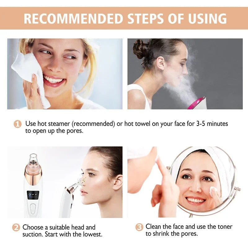 Blackhead Remover Vacuum Suction USB Rechargeable Facial Pore Cleaner Spot Acne Pimple Black Head Deep Extractor Skin Care Kit