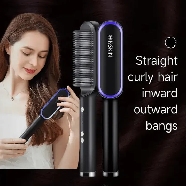 2-in-1 Hair Straightener Brush and Curling Comb with anti-scald design for safe, smooth, and professional styling at home or travel.