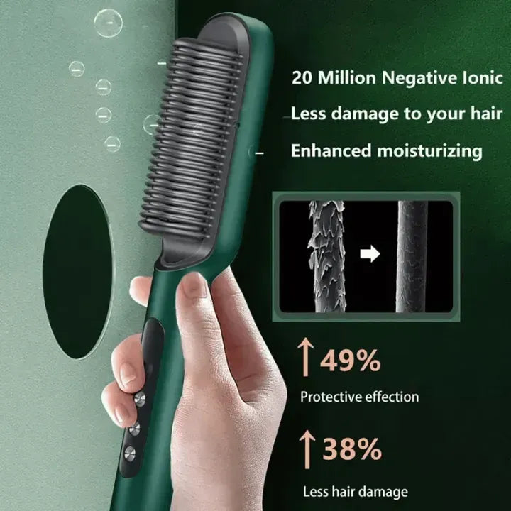 2-in-1 Hair Straightener Brush and Curling Comb with anti-scald design for safe, smooth, and professional styling at home or travel.