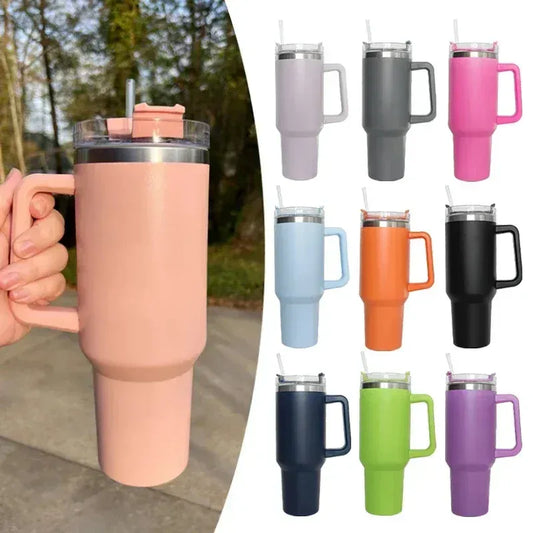 Original Stanley 40oz Tumbler with straw, insulated stainless steel for 24-hour hot & cold drinks, perfect for travel and gifting.