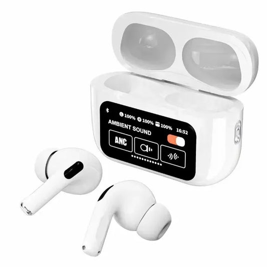 A9 Pro Airpods with LCD touch, Bluetooth 5.0, ANC, super bass, and premium wireless sound.