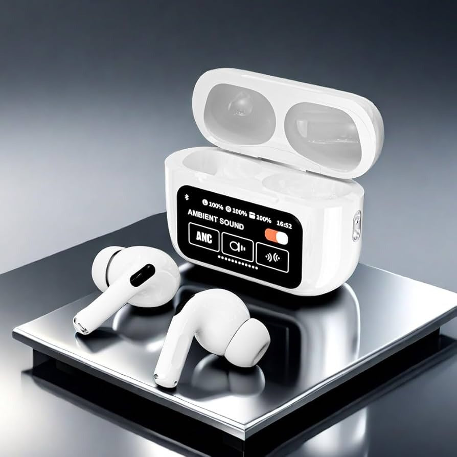 A9 Pro Airpods with LCD touch, Bluetooth 5.0, ANC, super bass, and premium wireless sound.