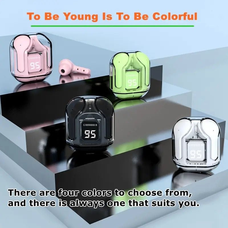 AIR31 Wireless Bluetooth 5.3 Earbuds with Mic & Bass Stereo Includes Transparent Charging Case & Type-C Cable – Sports Ready