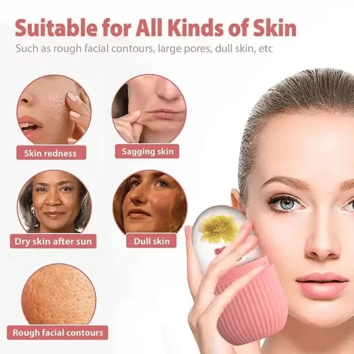 Silicone Ice Roller for cryotherapy massage to boost collagen, tighten skin, reduce puffiness, and enhance your natural glow.