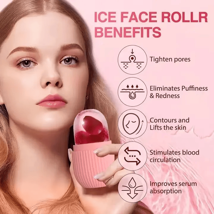 Silicone Ice Roller for cryotherapy massage to boost collagen, tighten skin, reduce puffiness, and enhance your natural glow.