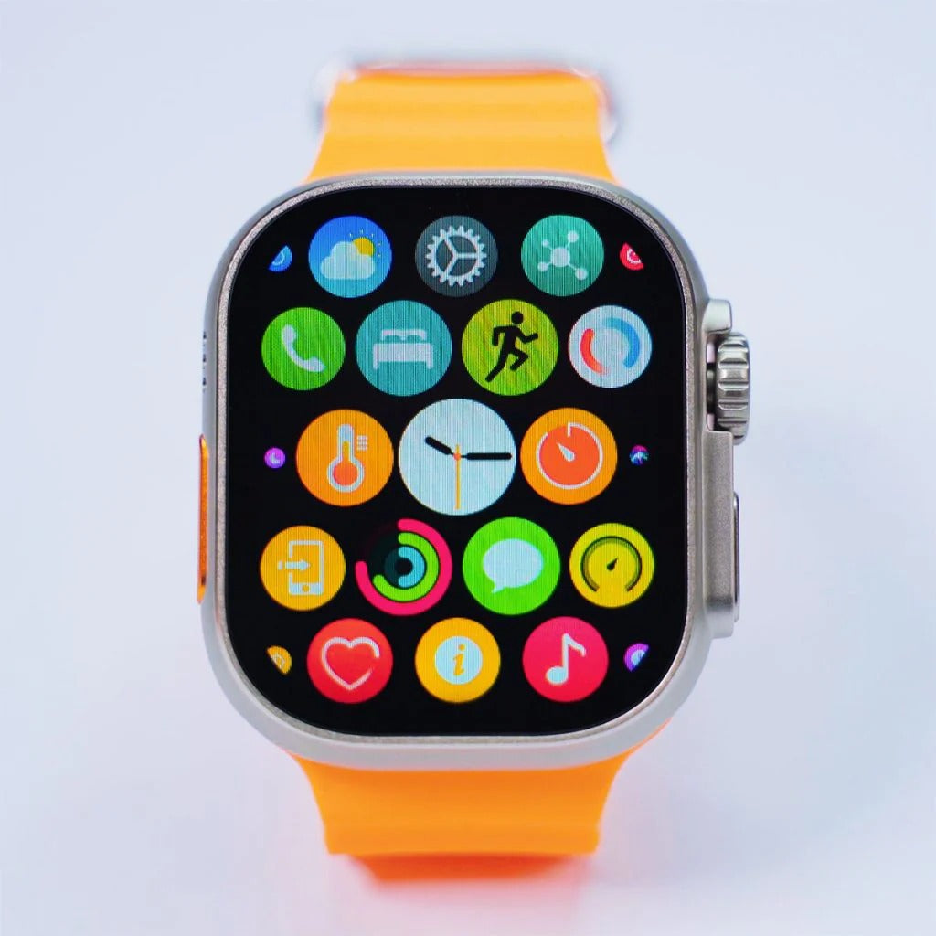 ULTRA 10 Smart Watch with 49mm HD display, BT calling, wireless charging, 10-in-1 straps, and protective jelly case.