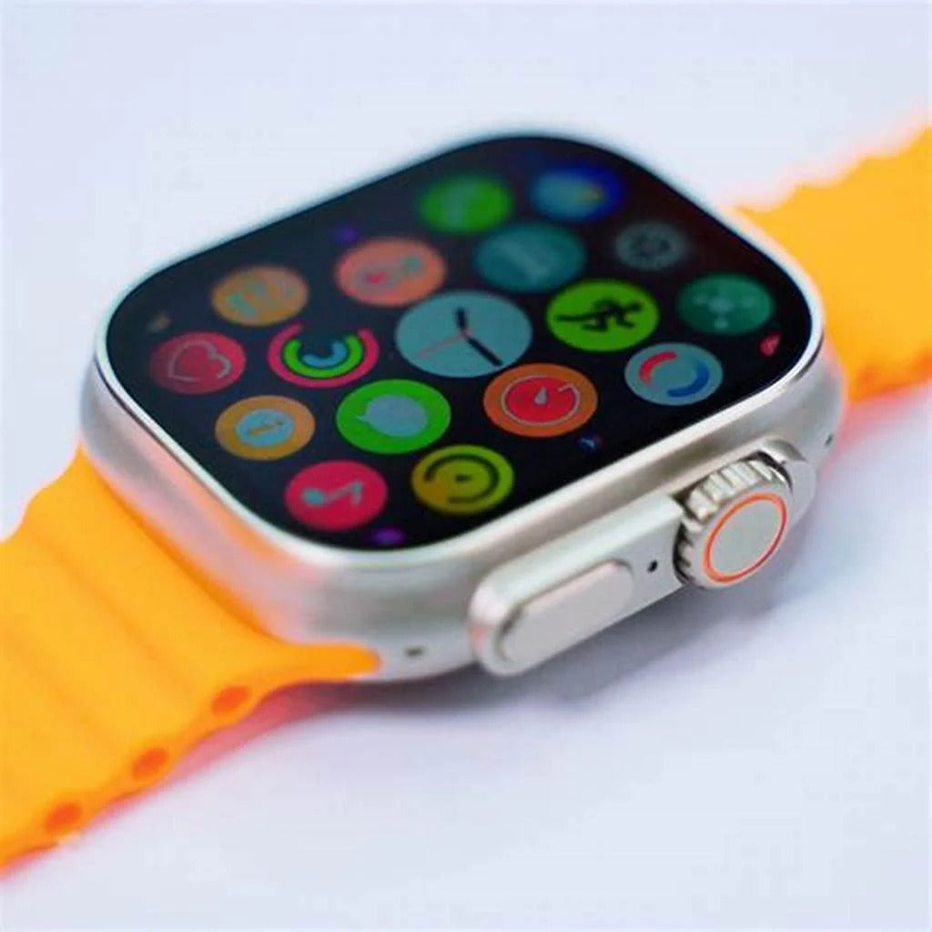 ULTRA 10 Smart Watch with 49mm HD display, BT calling, wireless charging, 10-in-1 straps, and protective jelly case.