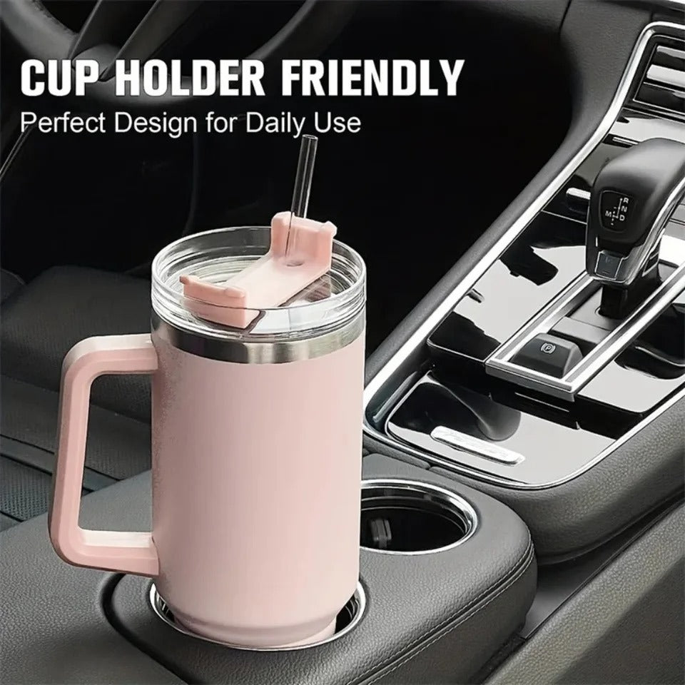 Original Stanley 40oz Tumbler with straw, insulated stainless steel for 24-hour hot & cold drinks, perfect for travel and gifting.